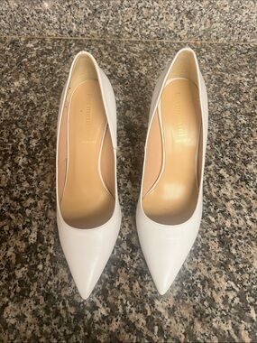 White Pointed Leather Pumps by Formentini